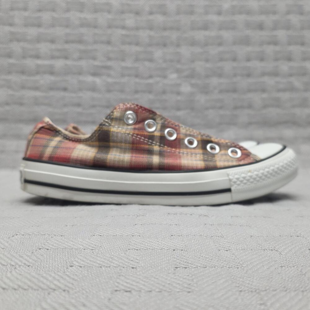 Converse All Star Shoes Womens Size Red Plaid Slip-On Canvas
